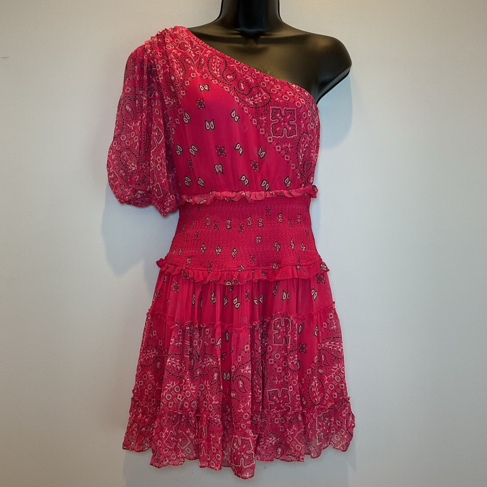 Rococo Sand One Shoulder Pink Paisley Smocked Mini Dressβ Size S - Picture 2 of 10